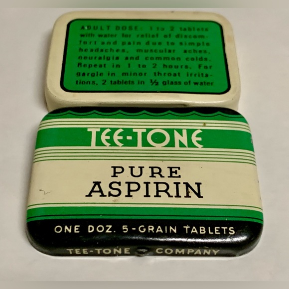 Mid Century Vintage TEE TONE Pure Aspirin Hinge Lidded Medicine Tin - Picture 8 of 16